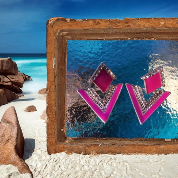 Pink Triangle Earrings - Picture 2 of 8